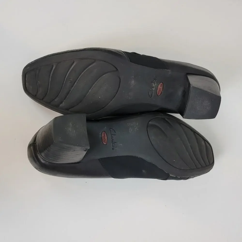 Clarks Womens Shoes Size 7.5 Black Leather Sugar Spice Heeled Slip On Pumps
